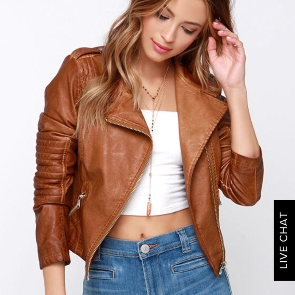 BLACK SWAN HEART TAN VEGAN LEATHER MOTO JACKET